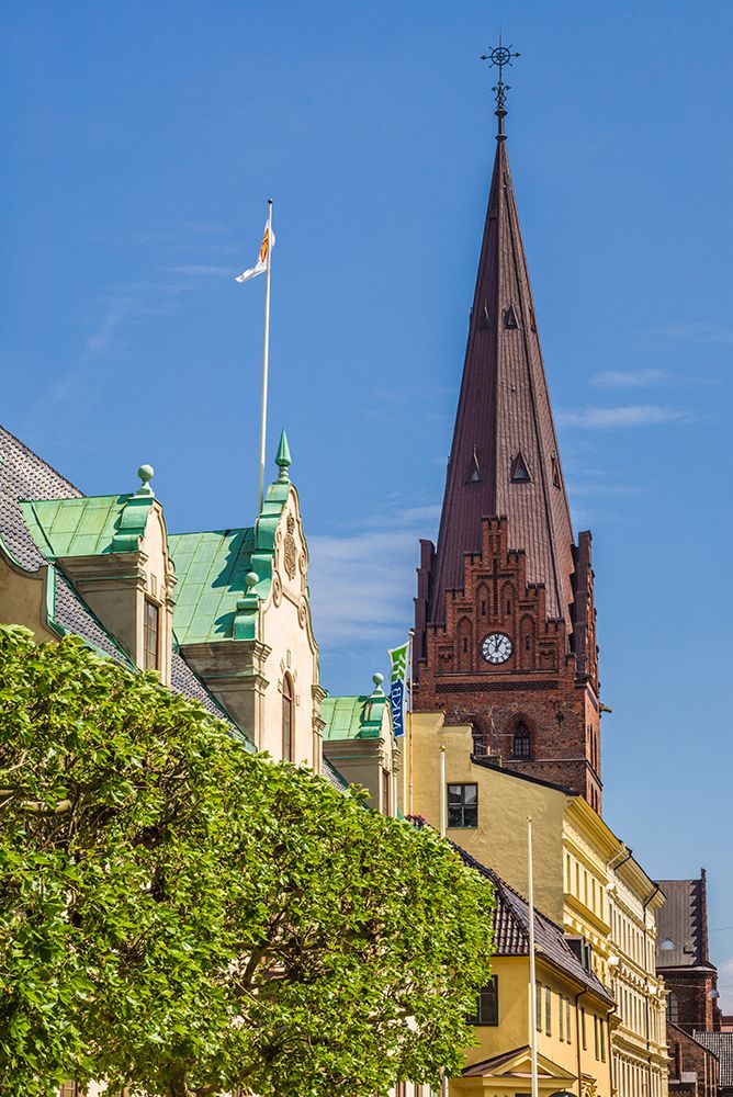 Sweden-Scania-Malmo-Sankt Petri Krka church and city buildings